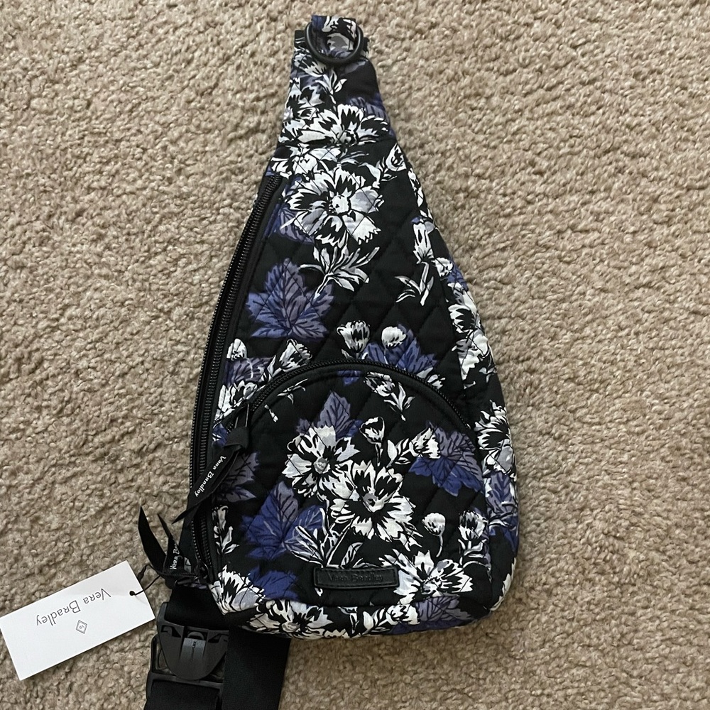 Dark floral print Vera Bradley crossbody bag with front zipper pocket, NWT